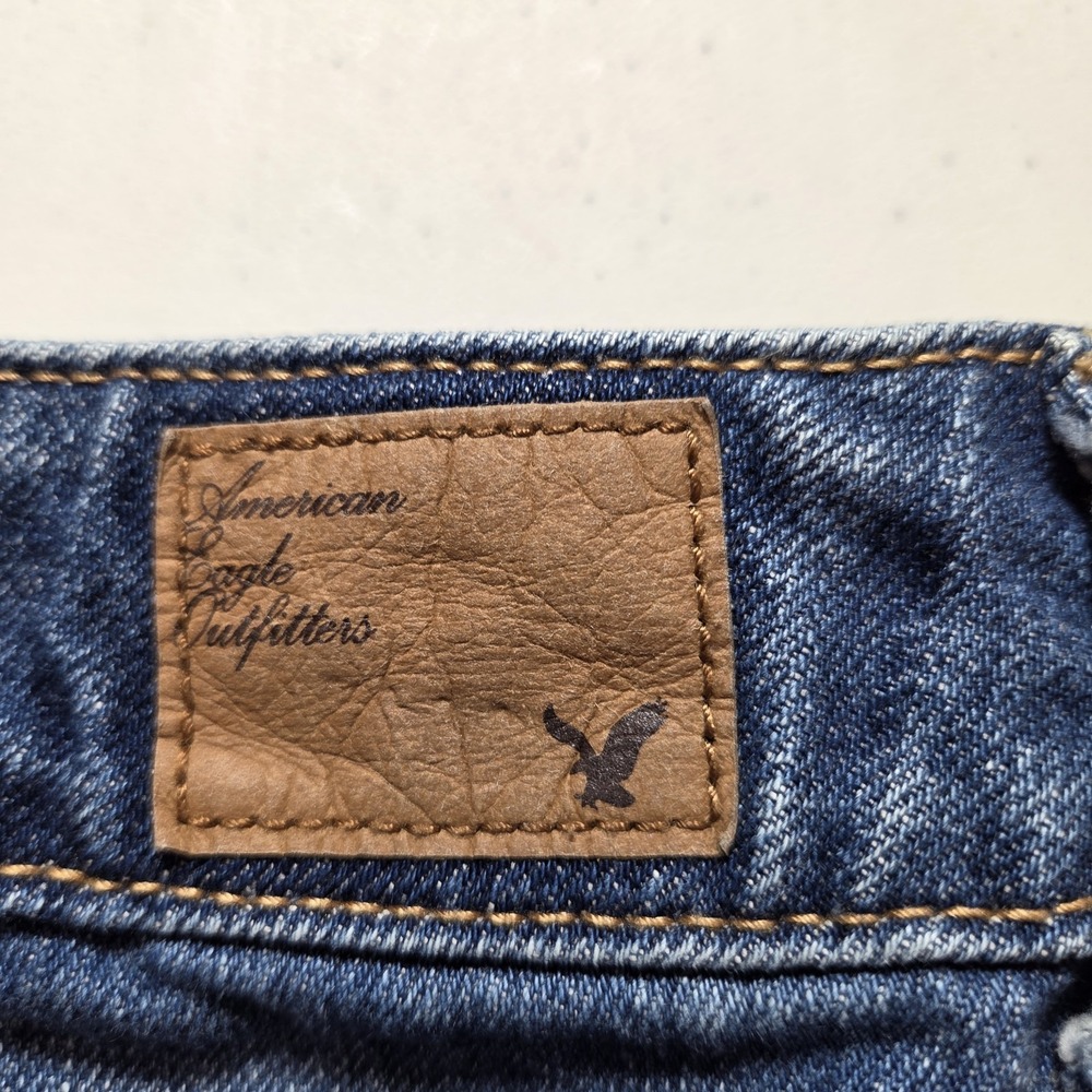 American Eagle Y2K Denim Mini Skirt VTG Button Fly SZ 2 Raw Frayed Hem Grunge - Picture 5 of 7